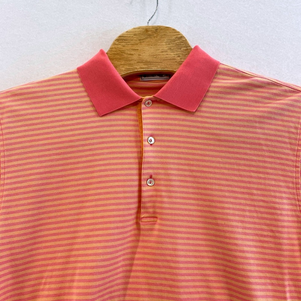Peter Millar Men's Coral Orange Stripe Golf Polo‎ Shirt Size Large
